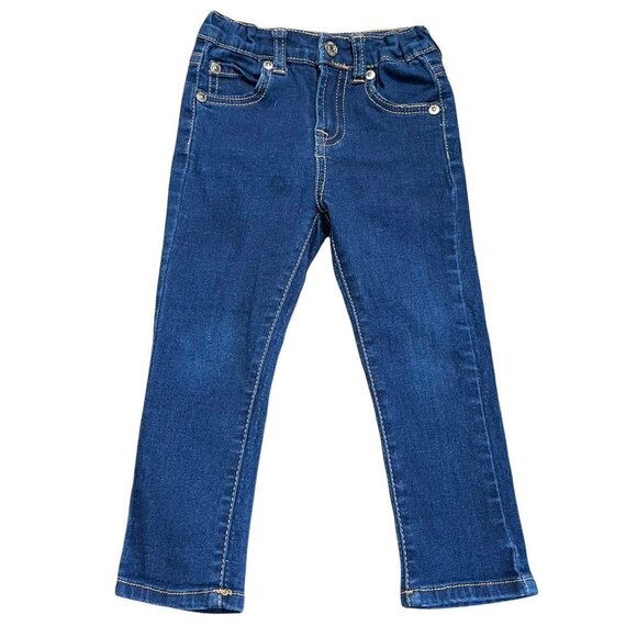 7 For All Mankind Toddler Girls Dark Stretch Slim Straight Pockets Jeans Size 2T - Picture 1 of 8